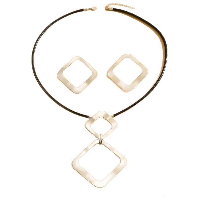 Personality Long Necklace Geometric Pendant Women's Metal Sweater Chain Set