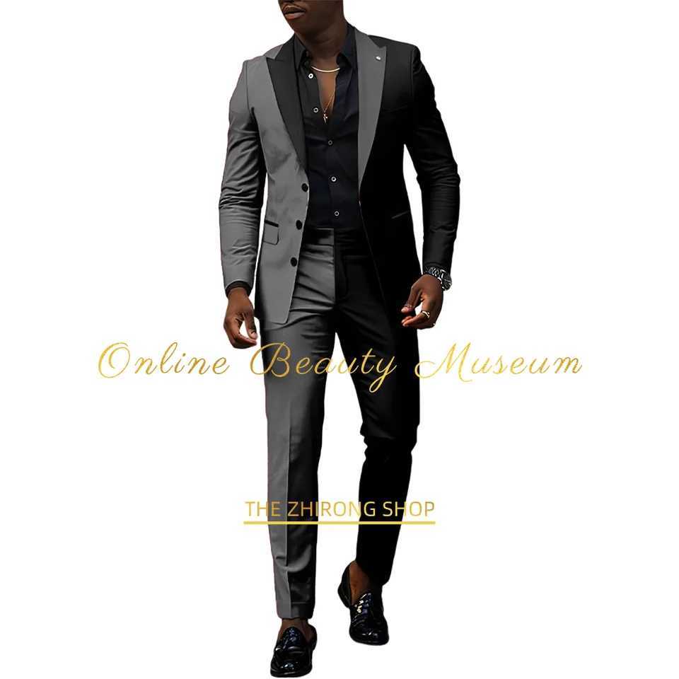 Fashion Mens Suit 2-Piece Set (Jacket+Pants) Red-Black Peak Lapel Blazer Wedding Cocktail Birthday Party Custom Homme Tuxedo X250704