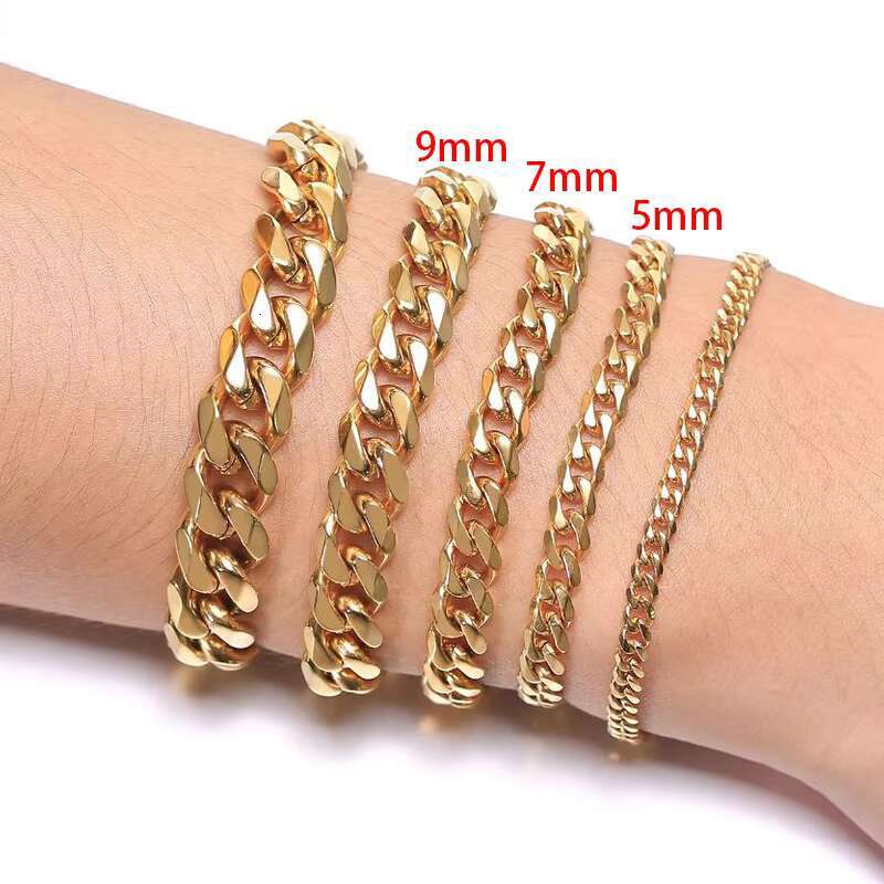 Mens Cuban Link Bracelet with Gold Plating Stainless Steel Silver Black Chain for Anniversaries
