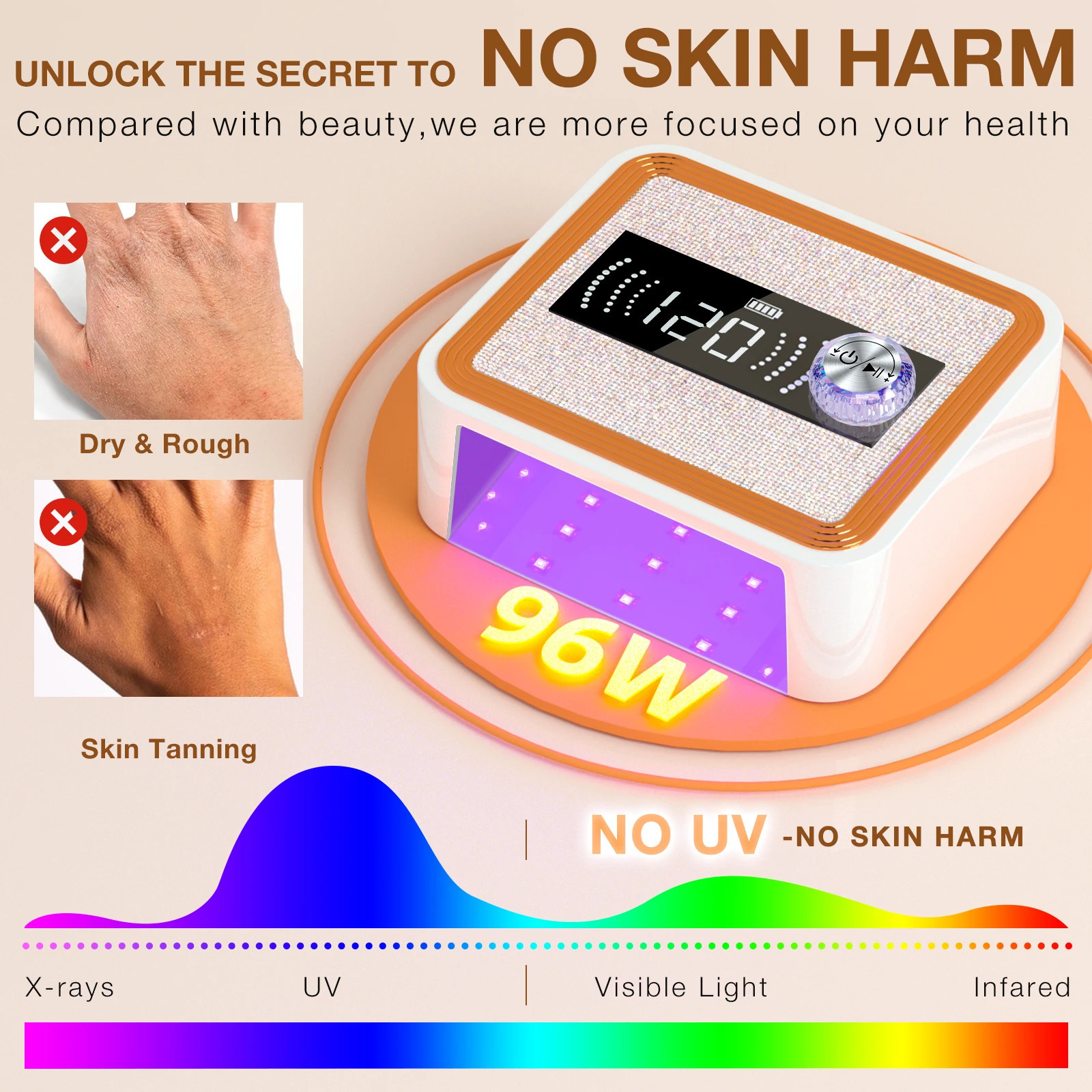 268W Cordless UV Nail Lamp Rechargeable UV Light for Gel Nails with Unique Knob Sparkling Rhinestones Diamond 250627