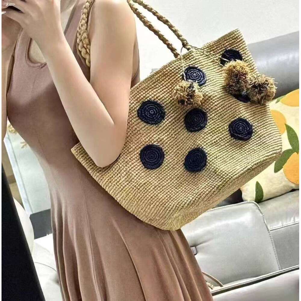 Straw Beach Bag Beach Bags New Summer Raffia Woven Polka Dot Handmade Daily Sweet Versatile Travel Tote Shoulder Bag Beach Tote Bag