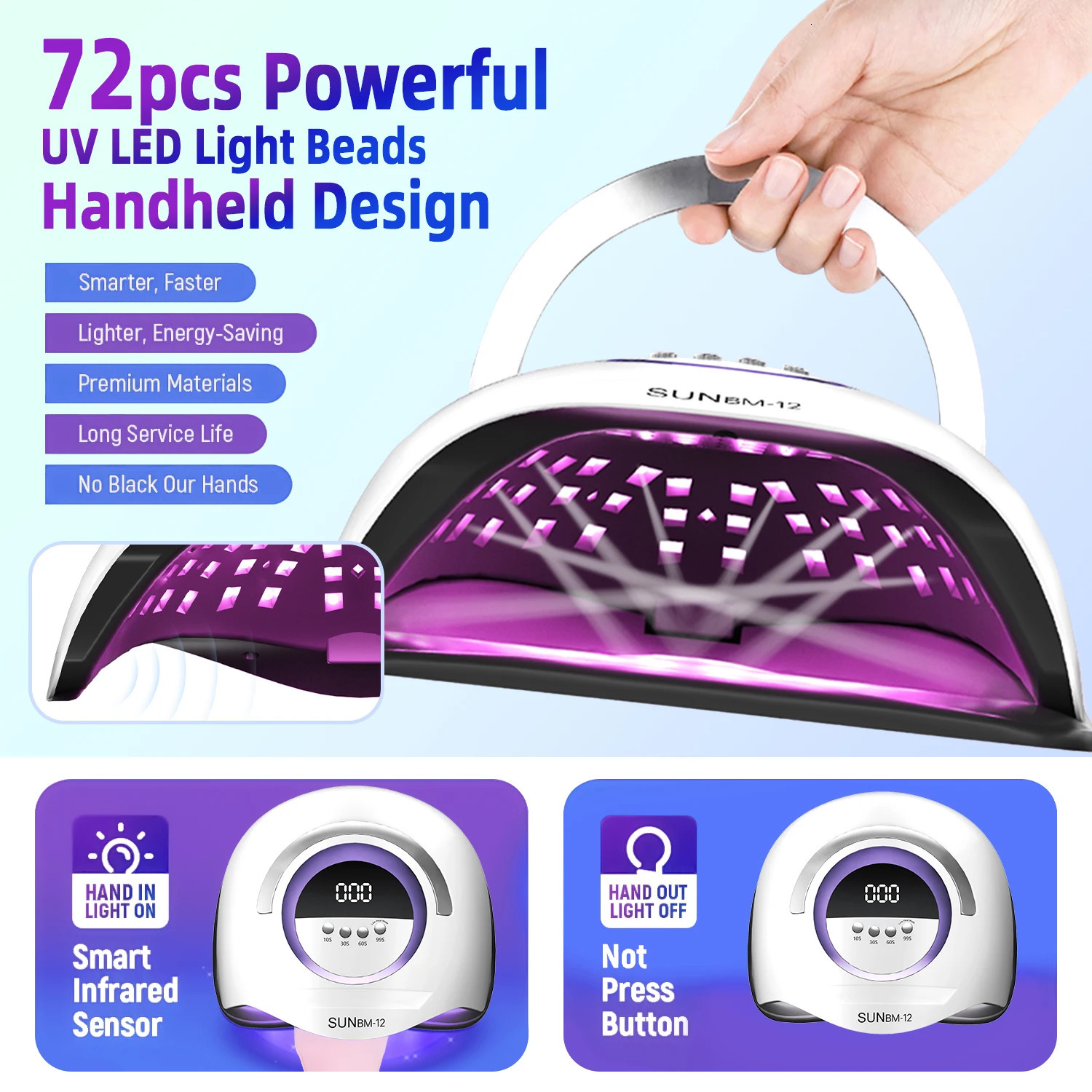 72LEDS Manicure Drying Lamp 300W UV LED Nail Dryer Curing Gel Nail Polish With Smart Timer Professional Nail Salon Tools 250627