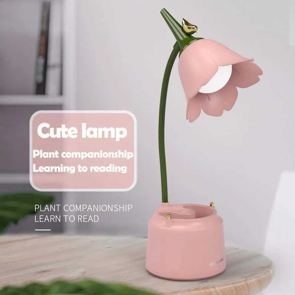 ute Desk Lamp Rechargeable LED Night Light Table Lamp for Bedroom Flowers Reading Light with Pen Holder with Color Modes Dimming XJ250703