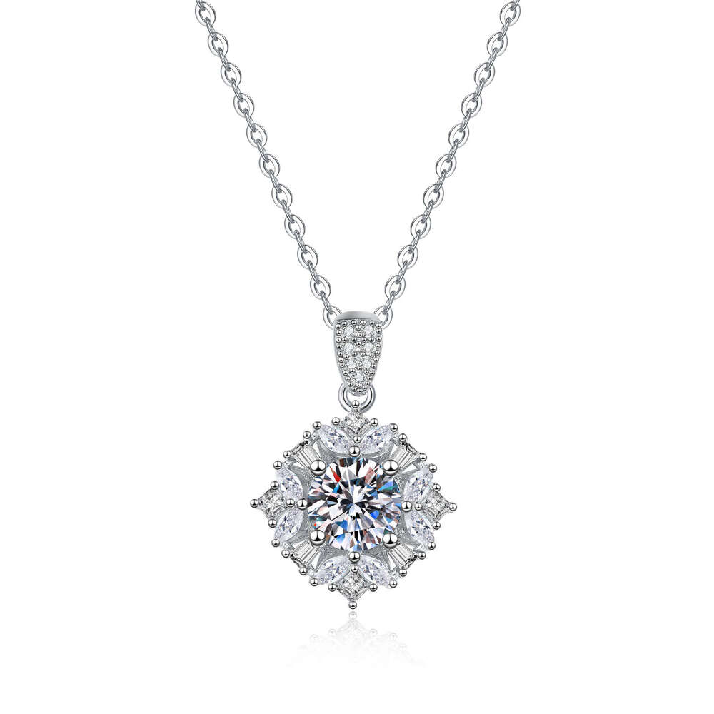 S925terling S925ier for Women VerS925atile S925nowflake High-end Pendant 1 caratS925 MoiS925S925anite Necklace 3a8