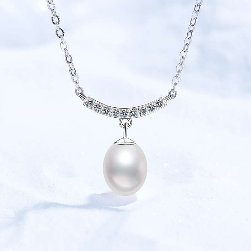 S925 Pure S925ier Necklace for Women, MoiS925S925anite Necklace, Natural FreS925hwater Pearl, S925imple S925mile Pendant cf2