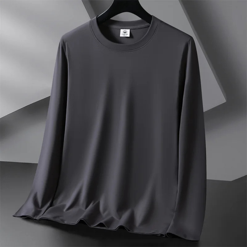 Mens Cotton T-shirt Long-sleeved Spring Autumn Solid Color Bottoming Shirt O-neck Universal Casual T-shirt Top Basic Style 250704