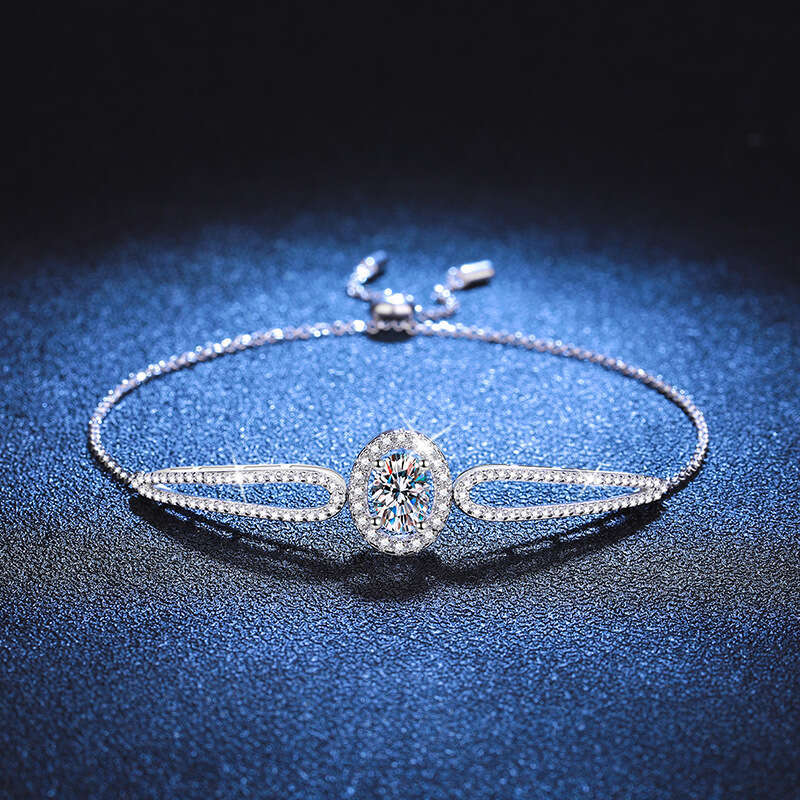 S925terling S925ier Pigeon Egg High-end AdjuS925table 1 caratS925 MoiS925S925anite Bracelet for Women dbf