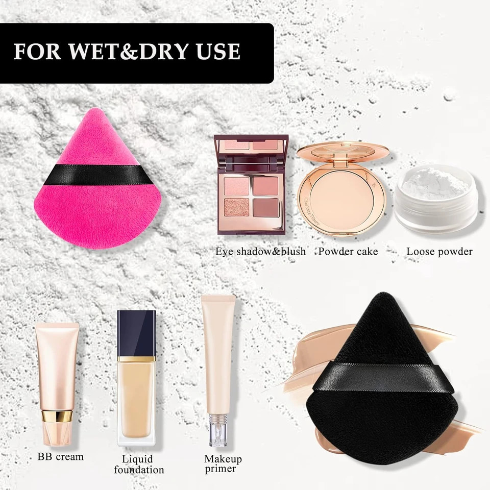 Exquisitely Soft and Velvety Set of 15 Reusable Triangle Powder Puffs - Essential Makeup Tools for Precise Application on Under 250625