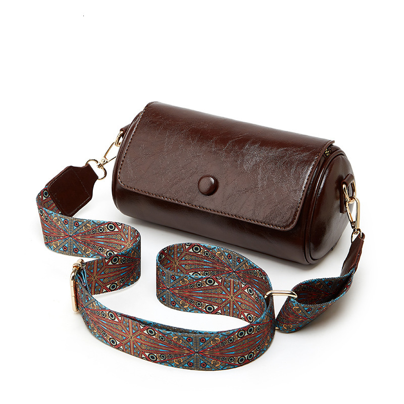 Free Shipping Retro Women's Small Bag, 2025 Designer New Fashionable Summer Multifunctional Wide Shoulder Strap Crossbody Bag, Popular Cylindrica