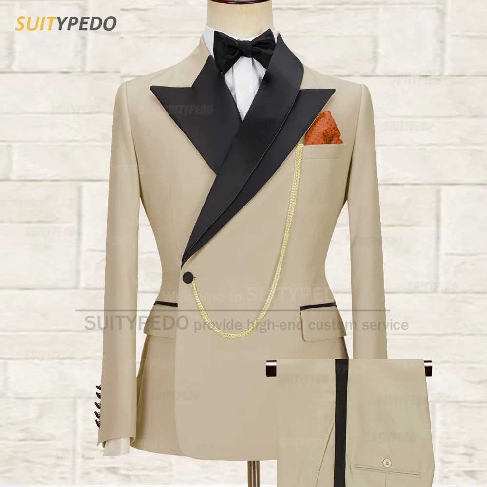 Formal Mens Suit Sets for Wedding Prom Party Elegant One Button Peak Lapel Tuxedos Fashion Slim Fit Blazer Pants Two Pieces X250704