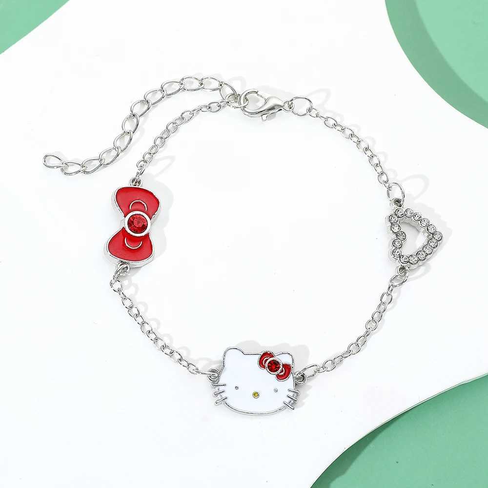 Sanrio Anime Sanrio Bracelet Cartoon Figure Hello Kitty Head Heart Shape Rhinestones Metal Bracelet Bangle Kawaii Jewelry Accessories w250716