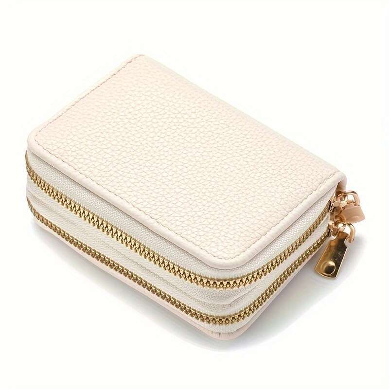 New Women's Short Double Zipper Accordion Card Holder Large Capacity Multi-Card Slot Multi-Function Compact Coin Purse