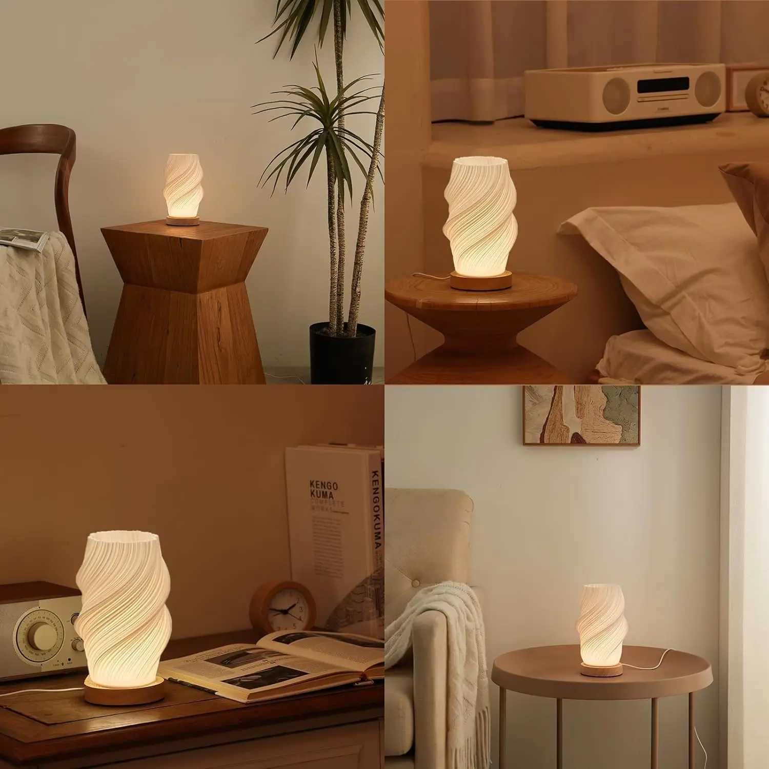 3-Level Dimmable LED Table Lamp with PLA Lampshade Bedside Lamps Small Night Light with Wooden Base for Home Room DecorXJ250703