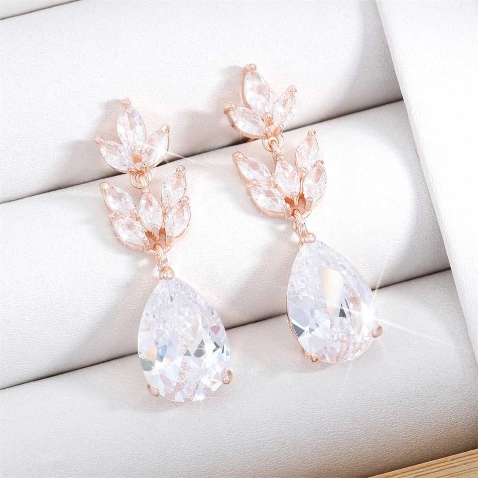 ZAKOL Hot Selling Romantic Water Drop Cubic Zircon Dangle Earrings for Women Fashion Leaf Bridal Wedding Jewelry EP012 Y250704