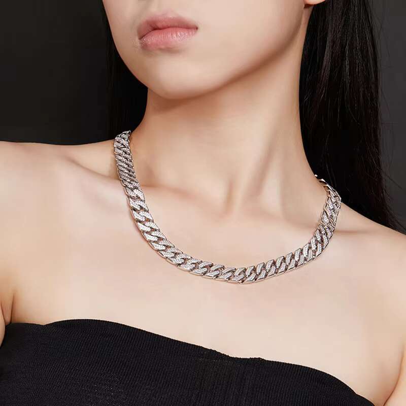 925 Silver Inlaid Moissanite 12mm Hip-Hop Cuban Full Diamond Necklace European American Cross-Border Fashion Accessories for Men