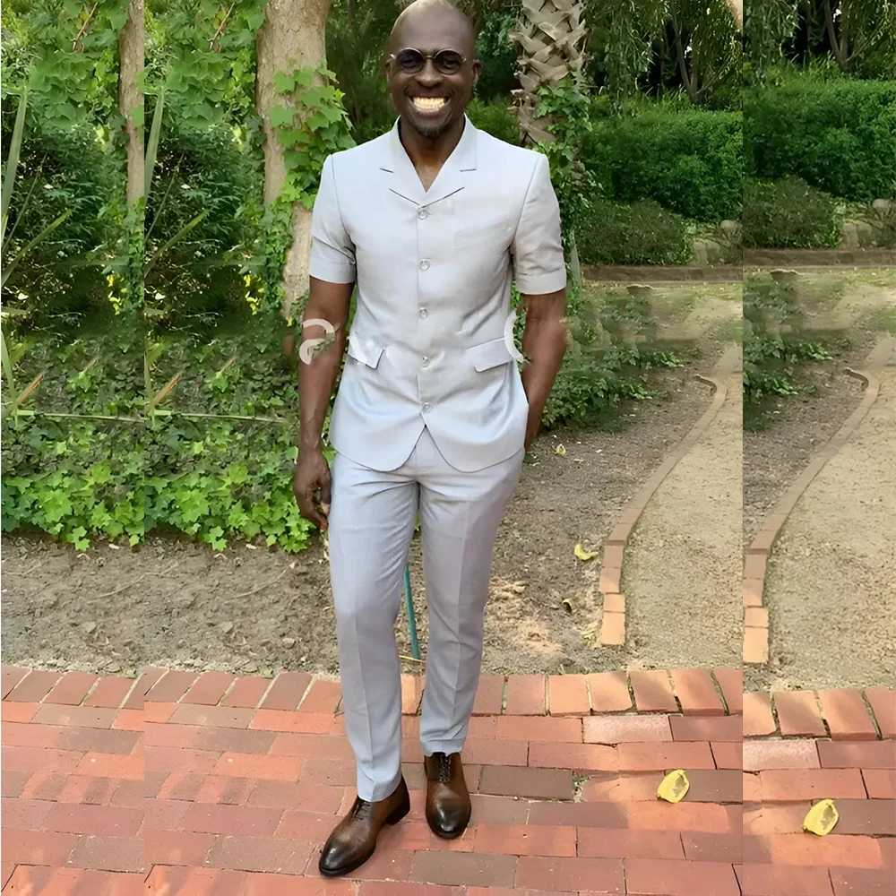 Fashion Summer Short Sleeve Mens Suits Outfits High Quality Single Breasted Notch Lapel Slim Fit 2 Piece Jacket Pants Blazer X250704