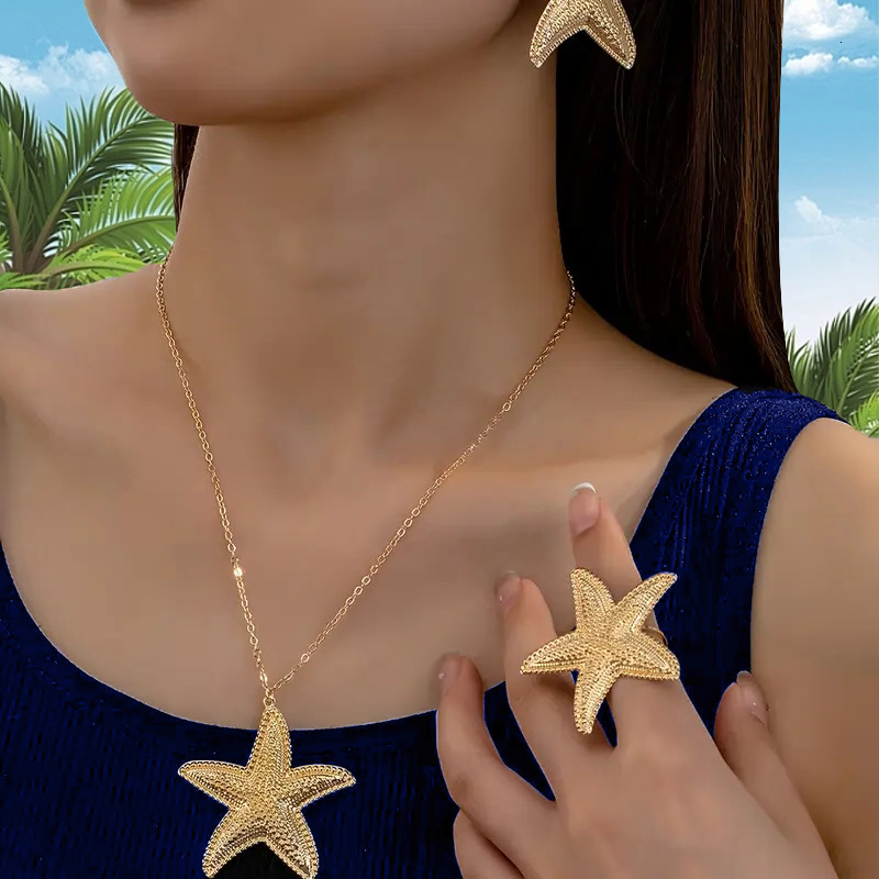 Necklace Earrings Starfish Ring Ocean Style High-end Jewelry Set