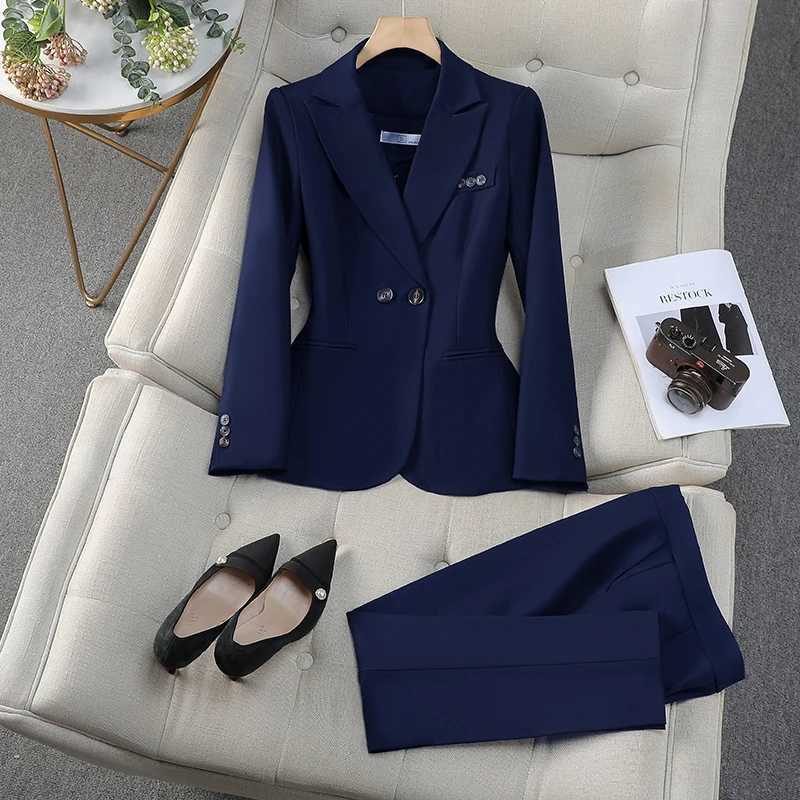 ZJYT Elegant Womens Suit Notched Blazer Trousers Set 2 Pieces Spring Long Slve Jacket Pants Sets Office Lady Work Outfit X250704