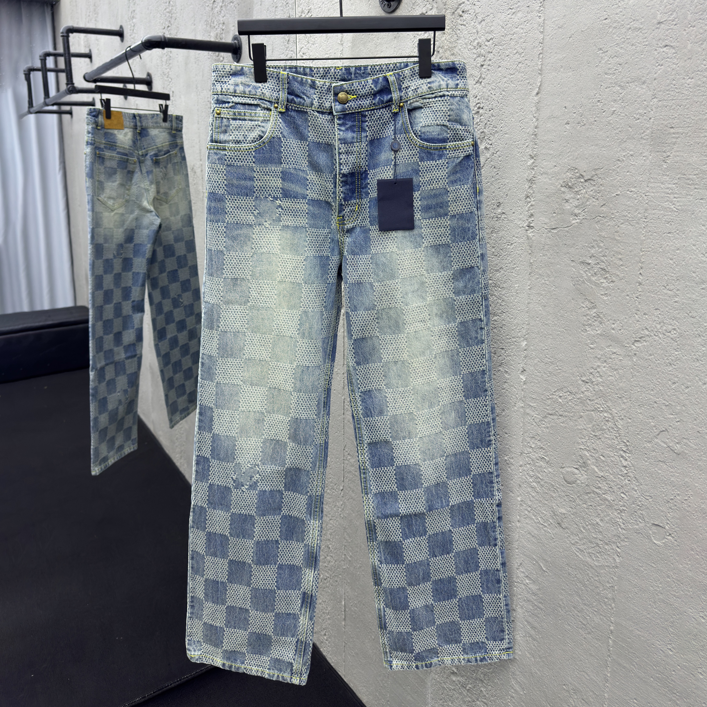 High quality men's jeans designer clothing men's pants checkerboard letter jeans plus size
