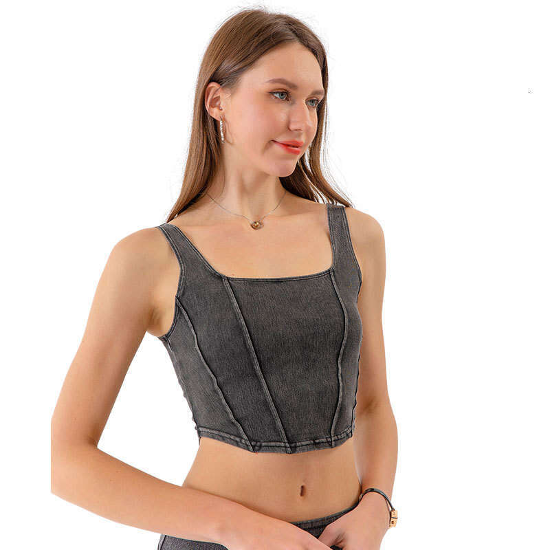New European and American Style Denim Yoga Sports Vest for Women U-Shaped Elastic Slimming Beautiful Back Quick-Dry Outdoor Fitness Top