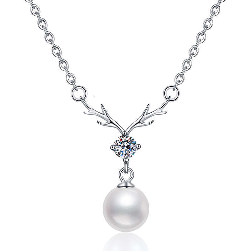 S925 Pure S925ier Necklace for Women, MoiS925S925anite FreS925hwater Pearl Necklace, "All the Way with You" Pendant ab4