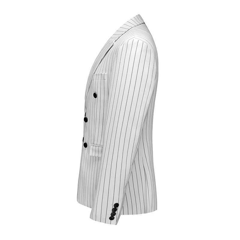 White Stripe Mens Suit Two Piece Double Breasted Slim Fit Dress Coat With Trousers Wedding Party Blazer Jacket With Pants X250704