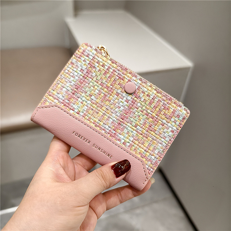 Free Shipping Designer Bag Hot Sale New Woven Women's Wallet Fashion Simple High-end Short PU Card Holder Coin Purse