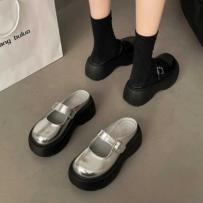 Platform Mules Shoes Women Slingback Slippers Shoe Spring Autumn New Casual Walking Chunky High Heels Buckle Ladies Half Slipper W250704