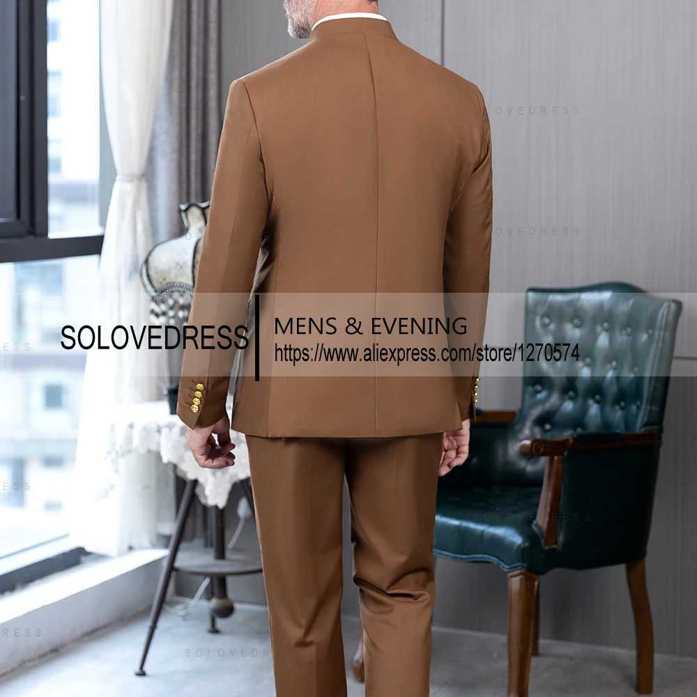 2 Piece Stand Collar Double-Breasted Chinese Style Mens Suits With 3 Real Pocket Wedding Suits Tailored Fit (Blazer+Pants) X250704