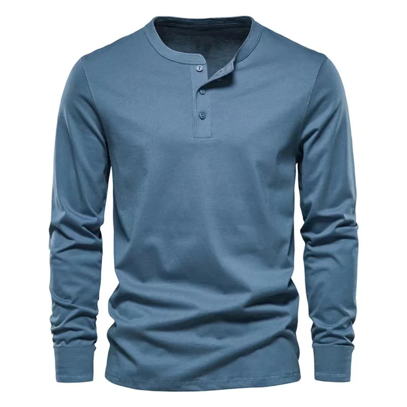 Cross-border Spring and Autumn Clothing European and American Mens T-Shirt Long-sleeved Mens Base Henry Shirt 250704