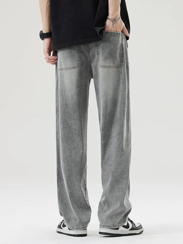 Lyocell Loose Casual Jeans for Men Summer Thin Straightleg Stretchy Wideleg Stylish Denim Trousers With Elastic Waist Male 250704