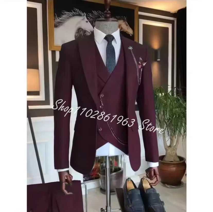 Latest Blue Suit Men 3Pcs Slim Fit Wedding Best Men Groom Tuxedo Double Breasted Jacket Vest Pants Mens Suits X250704