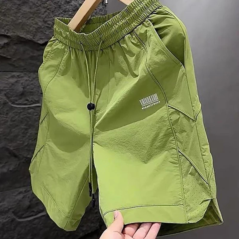 Fashion Elastic Pockets Spliced Embroidery Casual Shorts Mens Clothing Summer Loose Allmatch High Waist Beach Shorts 250704