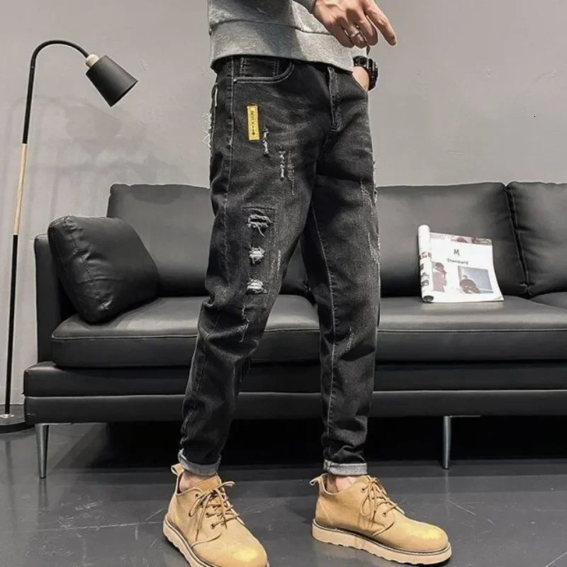 100% Cotton Tapered Hip Hop Trousers Summer Male Cowboy Pants Rock Mens Jeans 90s Streetwear Soft Premium Washed High Quality Xs 250704