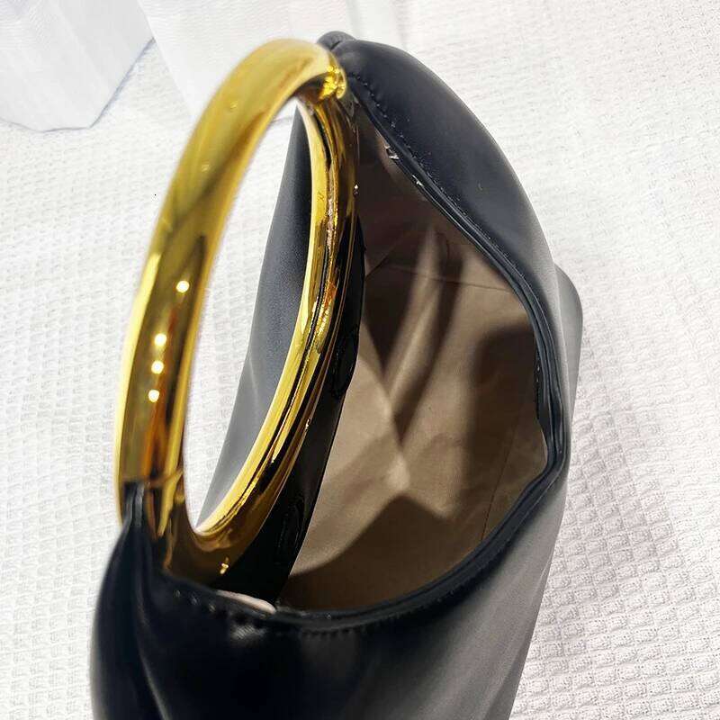 Luxurious designer's spring 2025 collection women's metal handle handbag, half-moon shaped bag in cloud-like design
