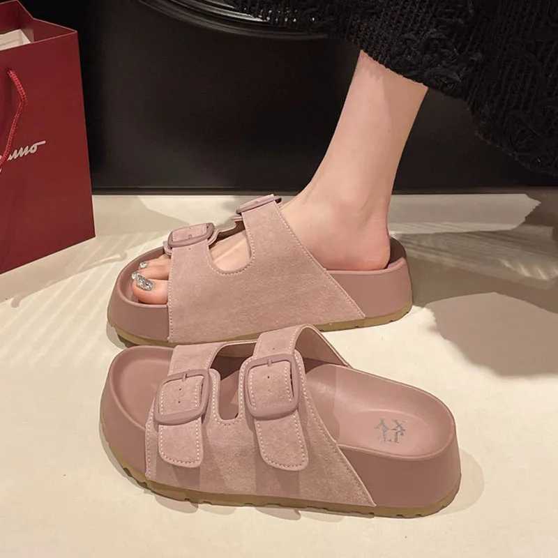Bebealy Women Slippers Summer New Casual With A Buckle Womens Shoes Retro Trend Slippers Beach Slippers Round-headed Flip-Flops W250704