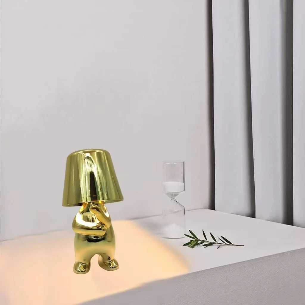 bedside touch table lamp creative small silver man decorative thinker statue LED table lamp USB rechargeable with 3 brightness levels XJ250703
