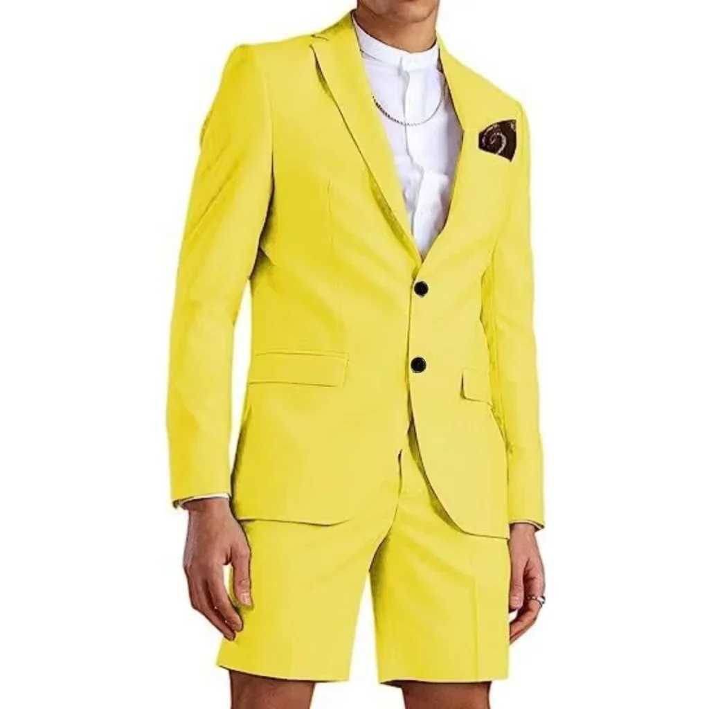 2-Piece Slim Fit Mens Suit Blazer Short Pant Set Notched Lapel Summer Two Button Tuxedo Suit Wedding Sports X250704