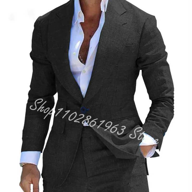 2025 Linen Suits for Men 2 Pieces Casual Slim Fit Summer Blazer Pants Set Formal Prom Wedding Business Men Tuxedos Costume Homme X250704