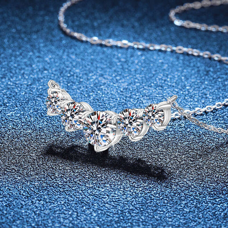 D Color MoiS925S925anite S925 Pure S925ier Pendant Clavicle Chain for Women Five PrinceS925S925 S925mile Necklace b1b