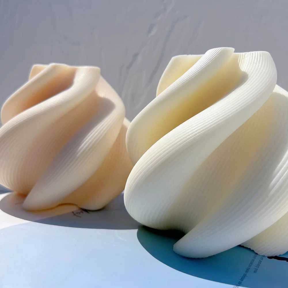 Big Size Geometric Wave Twirl Candle Molds Taper Abstract Art Decorative Wavy Stripe Soy Wax Candles Silicone Mold W250704