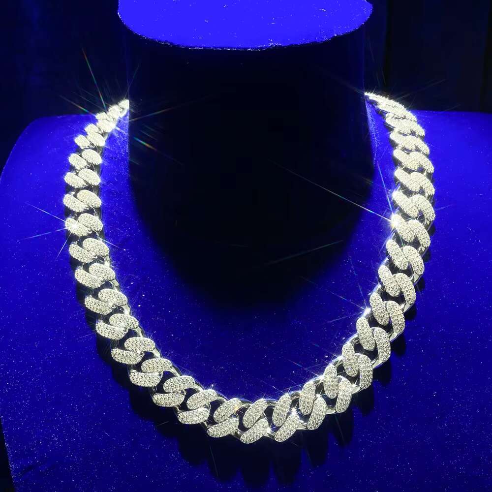 Wholesale Hip Hop Jewelry Rose Gold Plated 14MM Iec Out Zircon 925 Silver Miami Cuban Link Chain Necklaces for Men