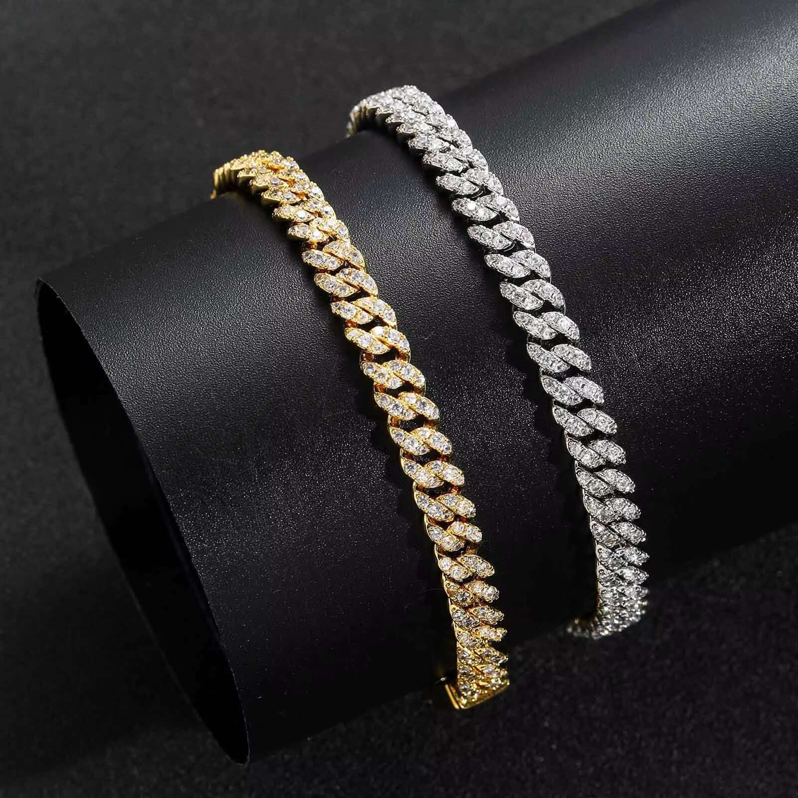 BES 6MM Hip Hop Bracelet Cuban Chain Spring Buckle Single Row Zircon Cuban Bracelet for Men Hip Hop Jewelry