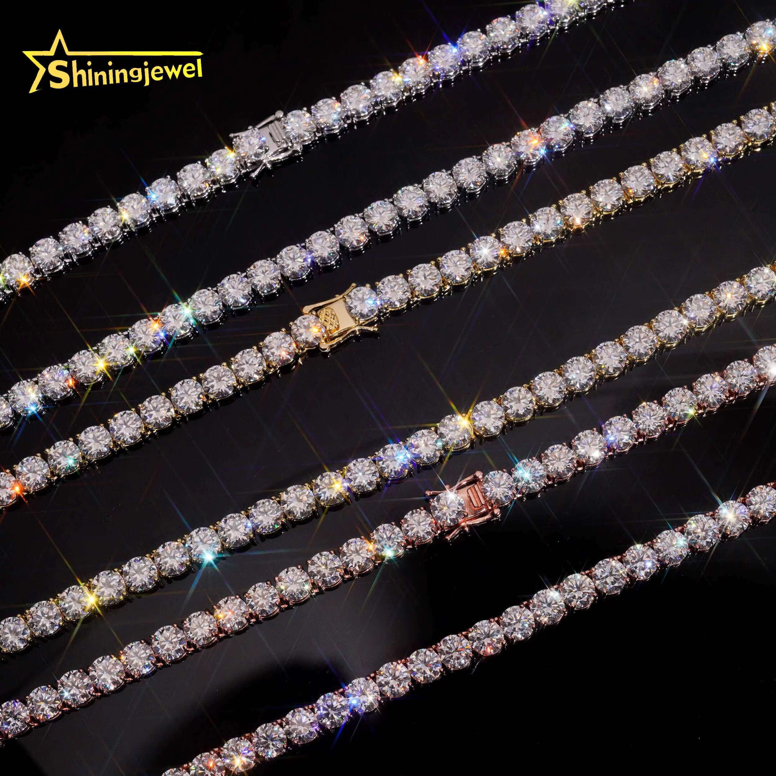 GRA Certificated Men Women 6.5MM Moissanite Tennis Necklace Hip Hop 925 Silver Tennis VVS Moissanite Chains Fine Jewelry