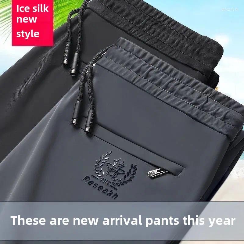 Men's Pants Ice Silk Straight-leg Casual Business Long Trousers Quick-drying Trendy Slim Fit Sports