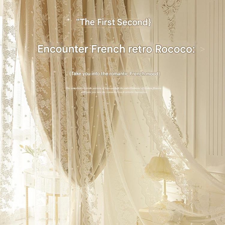 A931 French lace curtains full blackout bedroom living room ins style cream hook finished curtain