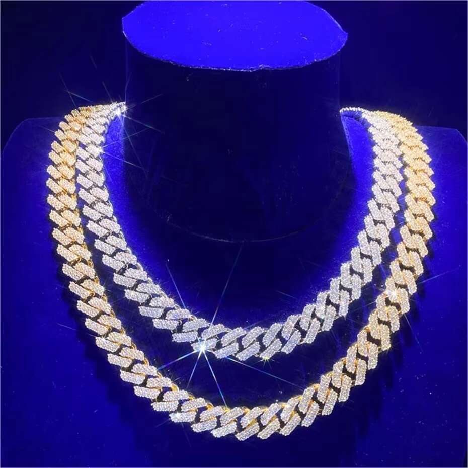 12MM Iced Out Miami Prong VVS Moissanite Diamond Cubic Zirconia Box Clasp Thick Cuban Link Choker Chain Necklace