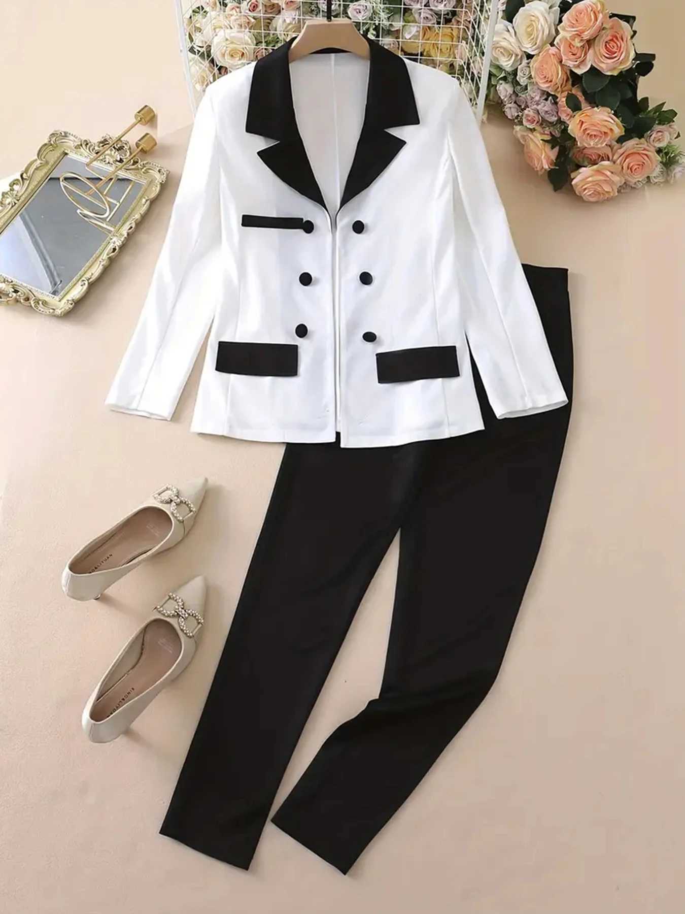 Womens Gradient Color and Snake Print Business Casual Two-Piece Suit Set Double Breasted Long Slved Lapel Suit Jacket and Hi X250704