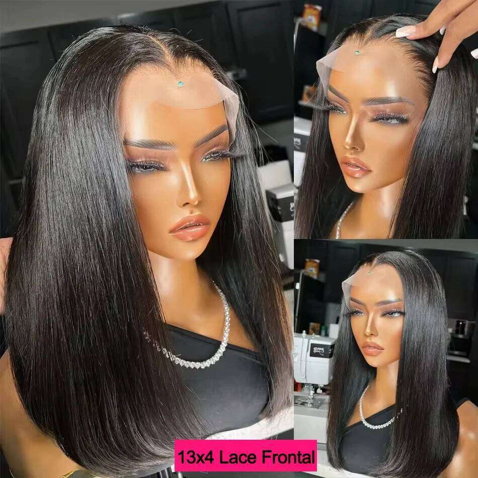 100% Vieamese Super Double Drawn Bone Straight 13x4 Frontal Bob Wig with Human Hair Natural 210% Density For Black Women
