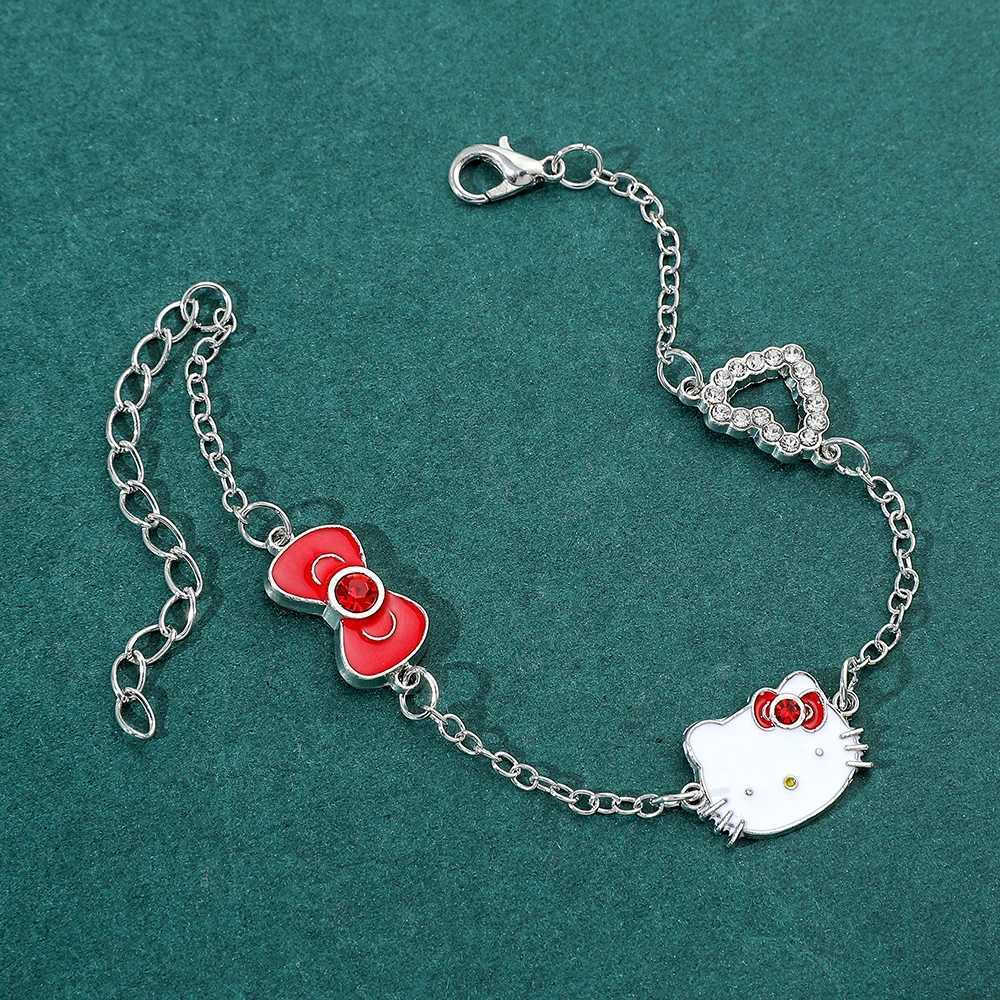 Sanrio Anime Sanrio Bracelet Cartoon Figure Hello Kitty Head Heart Shape Rhinestones Metal Bracelet Bangle Kawaii Jewelry Accessories w250716